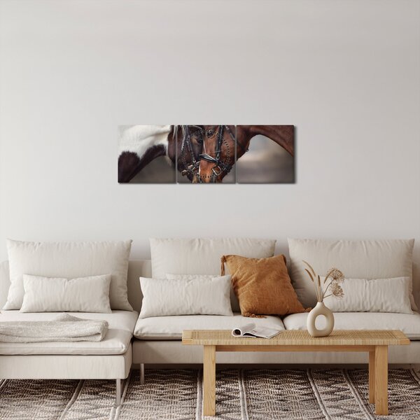 Obraz - Zamilované kone (s hodinami) (90x30 cm)