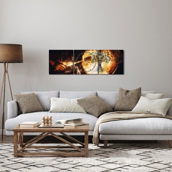 Obraz - Tajomný strom života (s hodinami) (90x30 cm)