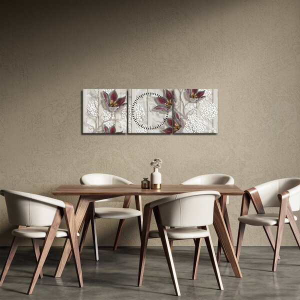 Obraz - Dekoratívne kvety (s hodinami) (90x30 cm)