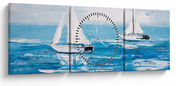 Obraz - Maľba jachty na mori (s hodinami) (90x30 cm)