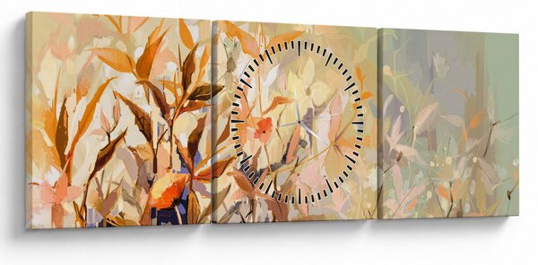 Obraz - Maľované rastliny (s hodinami) (90x30 cm)