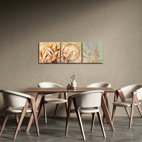 Obraz - Maľované rastliny (s hodinami) (90x30 cm)