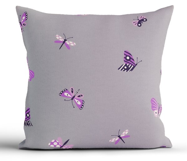 Bavlnená obliečka na vankúš Renforcé 40 × 40 cm - Motýliky tmavo sivé