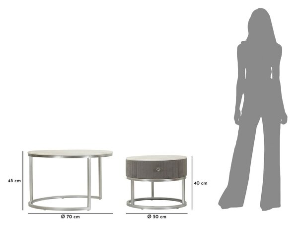 Sada konferenčných stolíkov Laquinta 70 cm sivá / strieborná