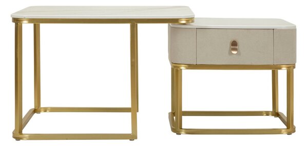 Sada konferenčných stolíkov Odele 70 cm krémová / zlatá