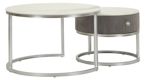 Sada konferenčných stolíkov Laquinta 70 cm sivá / strieborná