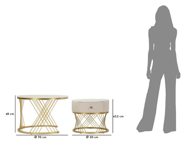 Sada konferenčných stolíkov Odessa 70 cm krémová / zlatá