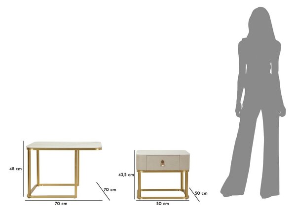 Sada konferenčných stolíkov Odele 70 cm krémová / zlatá