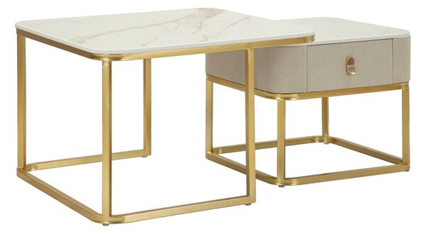 Sada konferenčných stolíkov Odele 70 cm krémová / zlatá