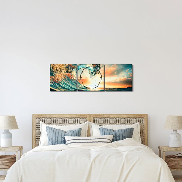 Obraz - Vlna (s hodinami) (90x30 cm)