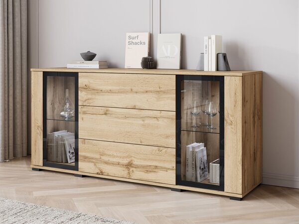 Mirjan24 Široká komoda Hedvis SB 150 2D3S, Farby: biela / biely lesk, Osvetlenie: osvetlenie LED biele 5903211423284