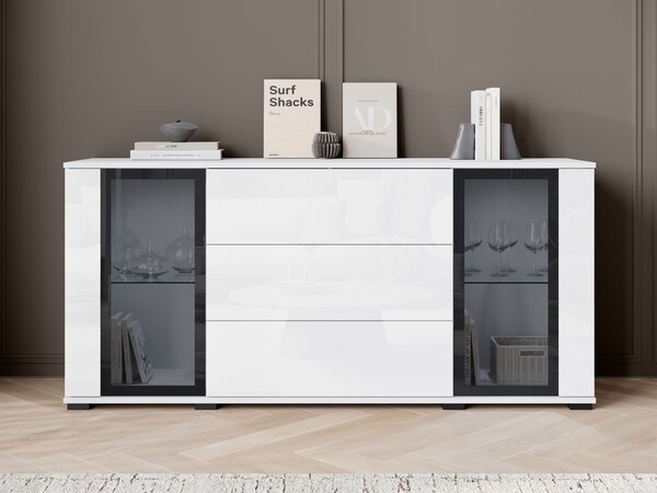 Mirjan24 Široká komoda Hedvis SB 150 2D3S, Farby: biela / biely lesk, Osvetlenie: osvetlenie LED biele 5903211423284