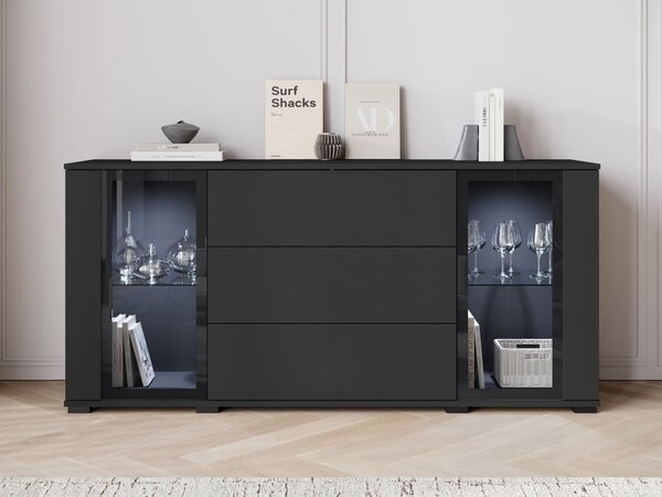 Mirjan24 Široká komoda Hedvis SB 150 2D3S, Farby: biela / biely lesk, Osvetlenie: osvetlenie LED biele 5903211423284