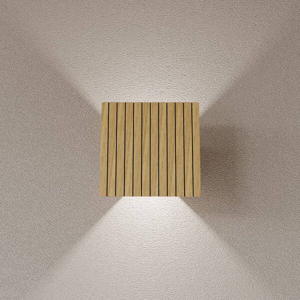 Elobra LED nástenné svetlo Inka S, dub/čierna, drevo, výška 15 cm, Svetlé drevo, Obývacia izba / jedáleň, Drevo, Moderný, Nástenné svietidlo