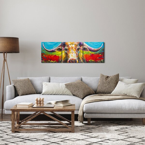 Obraz - Maľovaná krava (s hodinami) (90x30 cm)
