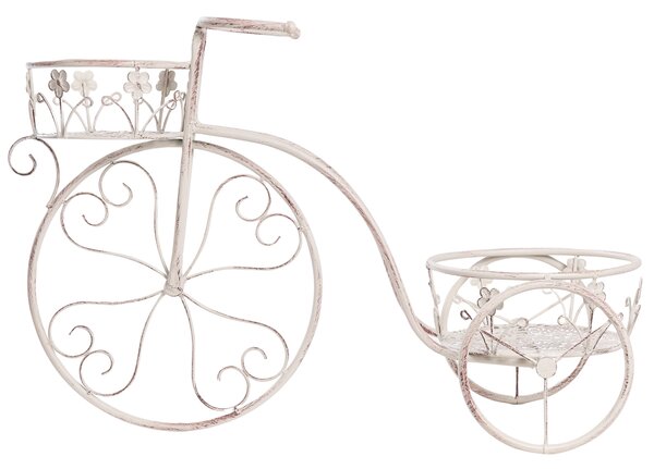 Stojan na rastliny krémová biela kov železo 66 x 24 x 49 cm tvar bicykla držiak na kvety provensalský štýl interiér exteriér