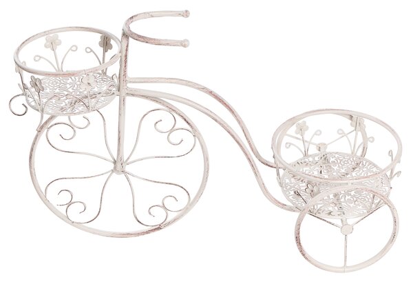 Stojan na rastliny krémová biela kov železo 66 x 24 x 49 cm tvar bicykla držiak na kvety provensalský štýl interiér exteriér