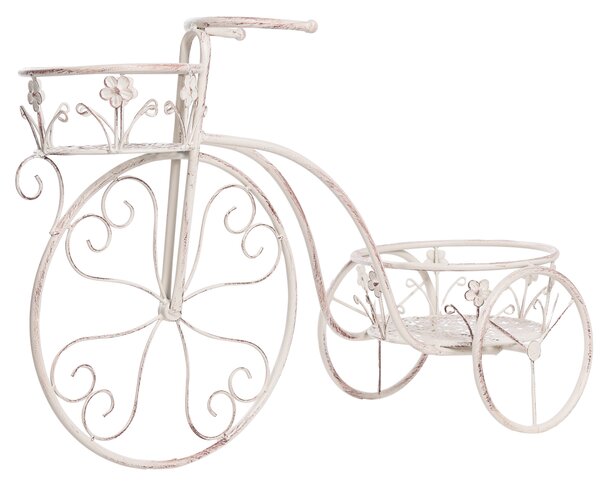 Stojan na rastliny krémová biela kov železo 66 x 24 x 49 cm tvar bicykla držiak na kvety provensalský štýl interiér exteriér