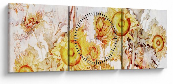 Obraz - Slnečnica, maľba (s hodinami) (90x30 cm)