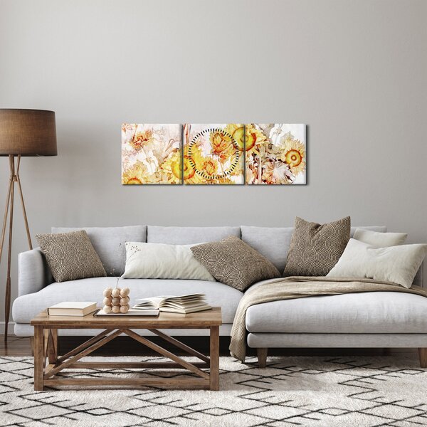 Obraz - Slnečnica, maľba (s hodinami) (90x30 cm)
