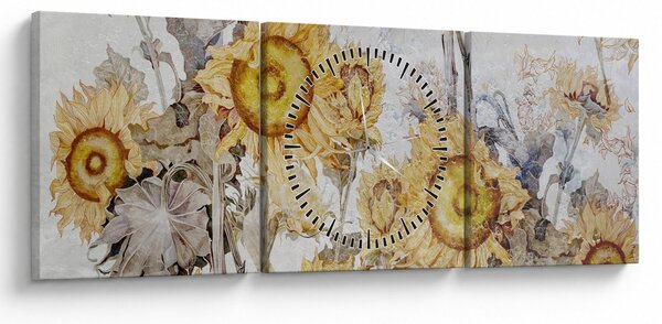 Obraz - Slnečnica v stene (s hodinami) (90x30 cm)