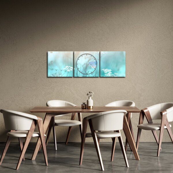 Obraz - Motýlik v modrom (s hodinami) (90x30 cm)