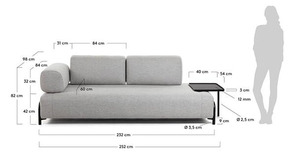 MUZZA Trojmiestna pohovka compo 252 cm s veľkou táckou béžová