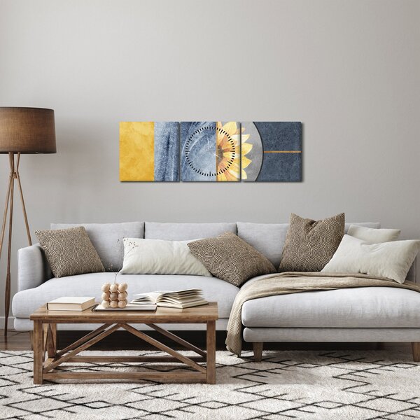 Obraz - Tvary a kvet (s hodinami) (90x30 cm)