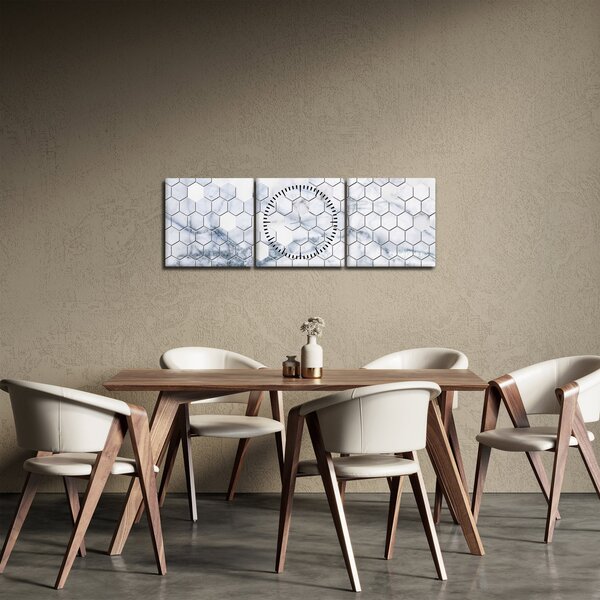 Obraz - Mramorované hexagóny (s hodinami) (90x30 cm)
