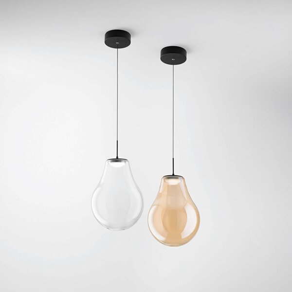 LED závesné svietidlo Noa, jantárové, sklo, Ø 25 cm, stmievateľné, Krémová / jantárovo žltá, Obývacia izba / jedáleň, Sklo, Moderný, Závesné svietidlo