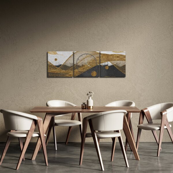 Obraz - Zlaté pierka (s hodinami) (90x30 cm)