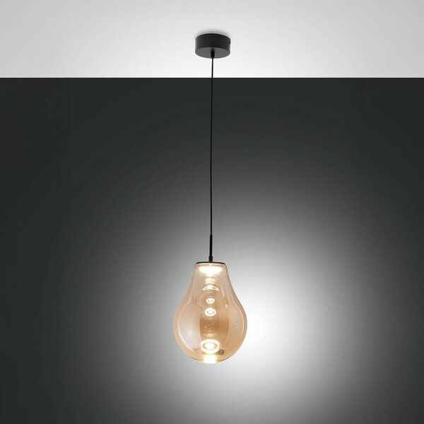 LED závesné svietidlo Noa, jantárové, sklo, Ø 25 cm, stmievateľné, Krémová / jantárovo žltá, Obývacia izba / jedáleň, Sklo, Moderný, Závesné svietidlo