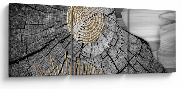 Obraz - Kmeň stromu v koláži (s hodinami) (90x30 cm)