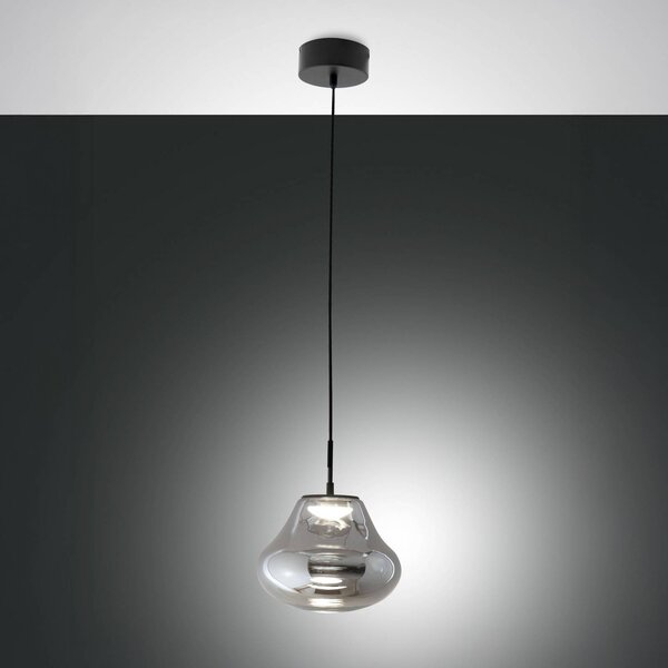 LED závesné svietidlo Deva, sivá, sklo, Ø 25 cm, stmievateľné, Hliník / sivá / zinok, Obývacia izba / jedáleň, Sklo, Moderný, Závesné svietidlo