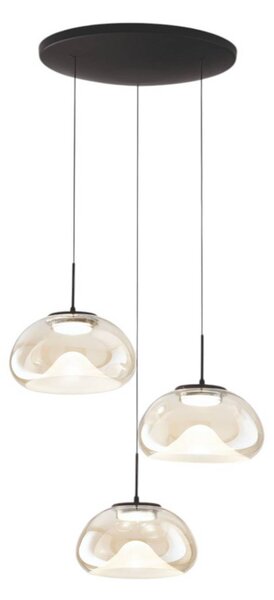LED závesné svietidlo Brena, 3-pl., koňak, Ø 35 cm stmievateľné, Hnedá / hrdzavá, Obývacia izba / jedáleň, Sklo, Moderný, Závesné svietidlo
