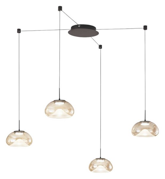 LED závesné svietidlo Brena, 4-pl., koňak, sklo, stmievateľné, Hnedá / hrdzavá, Obývacia izba / jedáleň, Sklo, Moderný, Závesné svietidlo