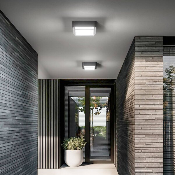 Fabas Luce LED vonkajšie stropné svietidlo Diuk, tmavošedá, kov, IP65, Čierna, Hliník, Moderný