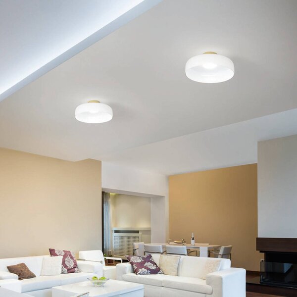 Stropné LED svetlo Lunar, biele, sklo, Ø 42 cm, stmievateľné, Biela / opálová, Obývacia izba / jedáleň, Sklo, Moderný, Závesné svietidlo