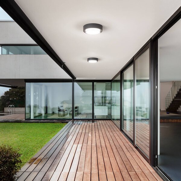 Fabas Luce LED vonkajšie stropné svietidlo Owen, tmavošedá, kov, 23 cm, IP65, Čierna, Hliník, Moderný