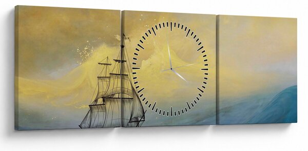 Obraz - Maľba lode na mori (s hodinami) (90x30 cm)
