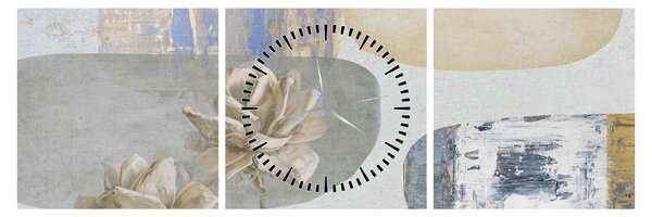 Obraz - Maľba s kvetmi a textúrami (s hodinami) (90x30 cm)