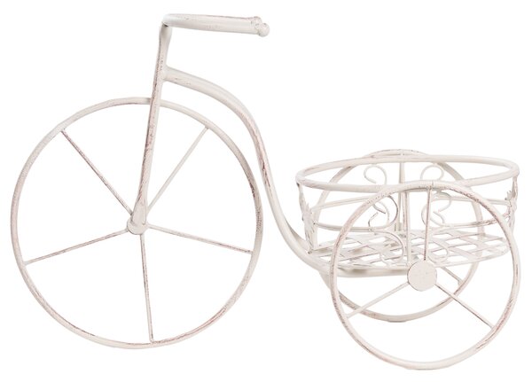 Stojan na rastliny krémová biela kov železo 52 x 26 x 35 cm tvar bicykla držiak na kvety provensalský štýl interiér exteriér