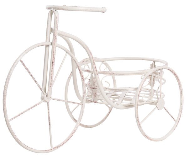 Stojan na rastliny krémová biela kov železo 52 x 26 x 35 cm tvar bicykla držiak na kvety provensalský štýl interiér exteriér