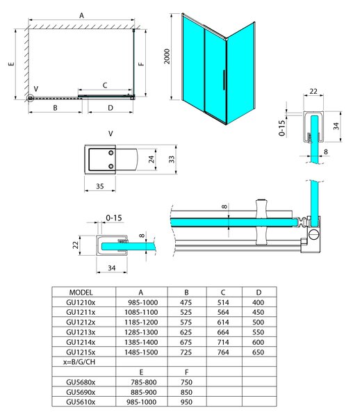 Gelco Gelco, LUXOR štvorcová sprchová zástena 1000x1000mm L/P varianta, GU1210CHGU5610CH