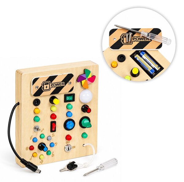 ECOTOYS Dřevěná interaktivní manipulační tabule s LED světly od 3 let