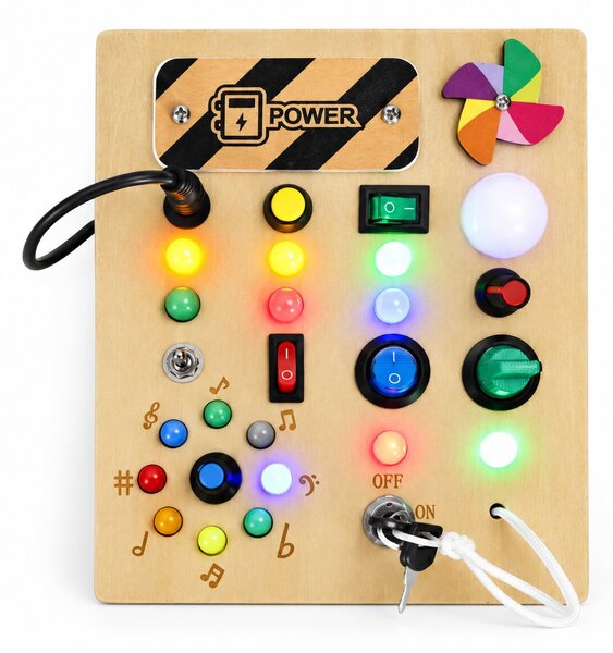 ECOTOYS Dřevěná interaktivní manipulační tabule s LED světly od 3 let