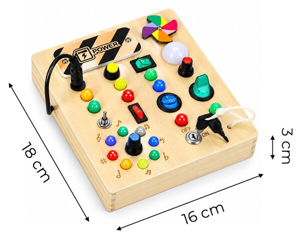ECOTOYS Dřevěná interaktivní manipulační tabule s LED světly od 3 let