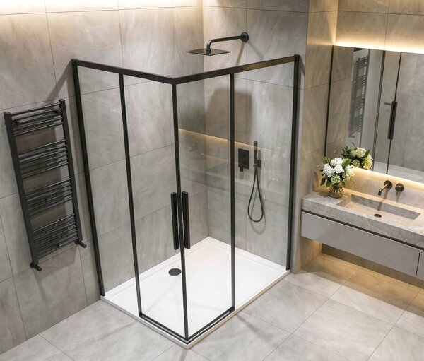 Gelco Gelco, LUXOR BLACK obdĺžniková sprchová zástena 900x800mm L/P varianta, rohový vstup, GU2190BGU2180B