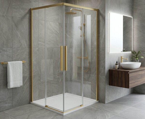 Gelco Gelco, LUXOR GOLD MATT štvorcová sprchová zástena 800x800mm, rohový vstup, GU2280G