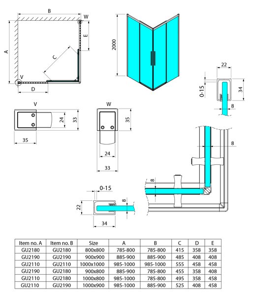 Gelco Gelco, LUXOR GOLD MATT obdĺžniková sprchová zástena 900x800mm L/P varianta, rohový vstup, GU2190GGU2180G